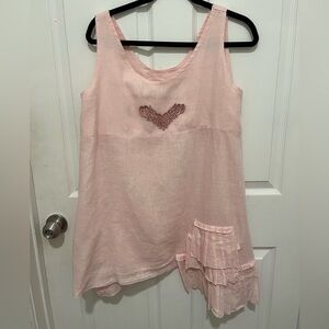 Tina Givens Top/Blouse Pink 100% Linen Handmade Size S/M